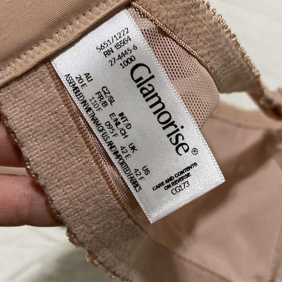 New Glamorise Magic Lift No Wire Satin Cafe Beige Cotton Bra Size 42F NWOT blush - Picture 5 of 12